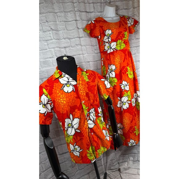 Vtg Momis Fashion Hawaiian Wedding Honeymoon Set Small Mens Shirt Matching Dress - Picture 1 of 16